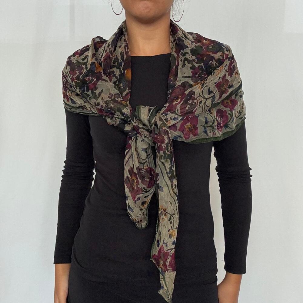 Large Scarf Sheer Floral Scarf Green Red Headscarf Lightweight Shawl Wrap